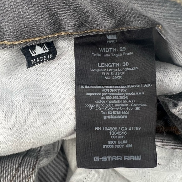 G-Star Raw Men's Gray 3301 Slim Button Fly Jeans Size 29 x 30 - Picture 4 of 6